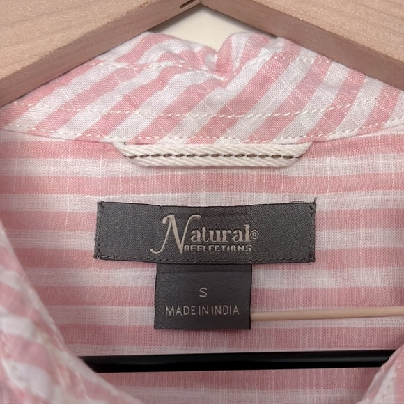 Natural Reflections Long Sleeve Button Down Pink Stripe Shirt 100% Cotton Size S - Picture 5 of 6